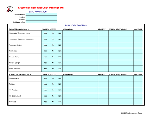 Ergonomics Issue Resolution Tracking Form